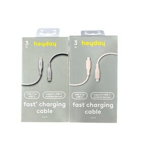 HEYDAY Fast Charging Cable 3ft USB-C to USB-C Cable Beige & Silver (2-pack Bundl
